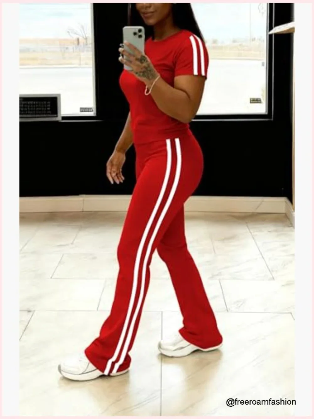 2 Piece Matching Short Sleeve Top & Flare Leg Tracksuit Set